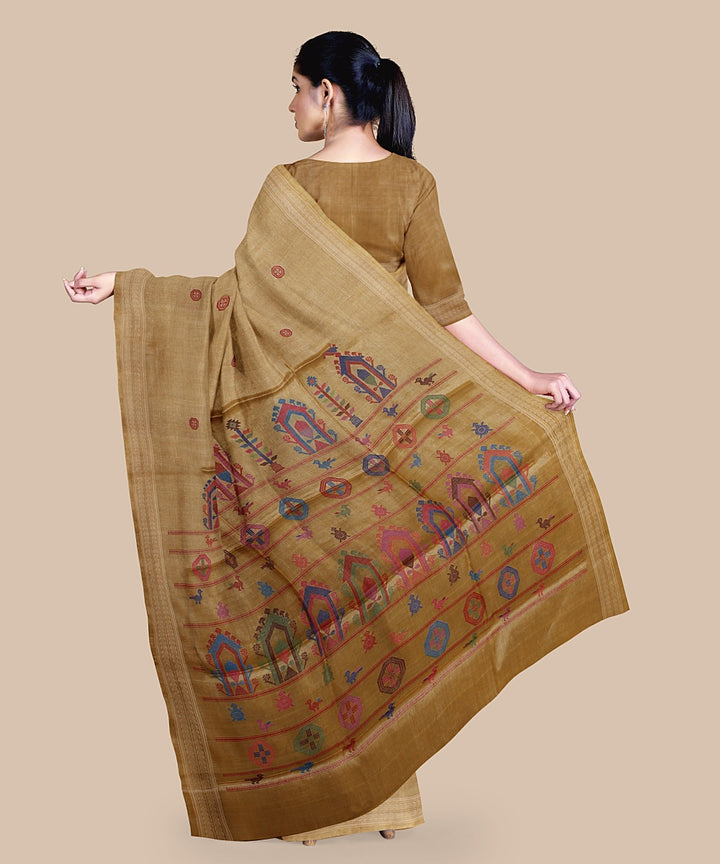 Beige red tussar silk handwoven chattisgarh saree
