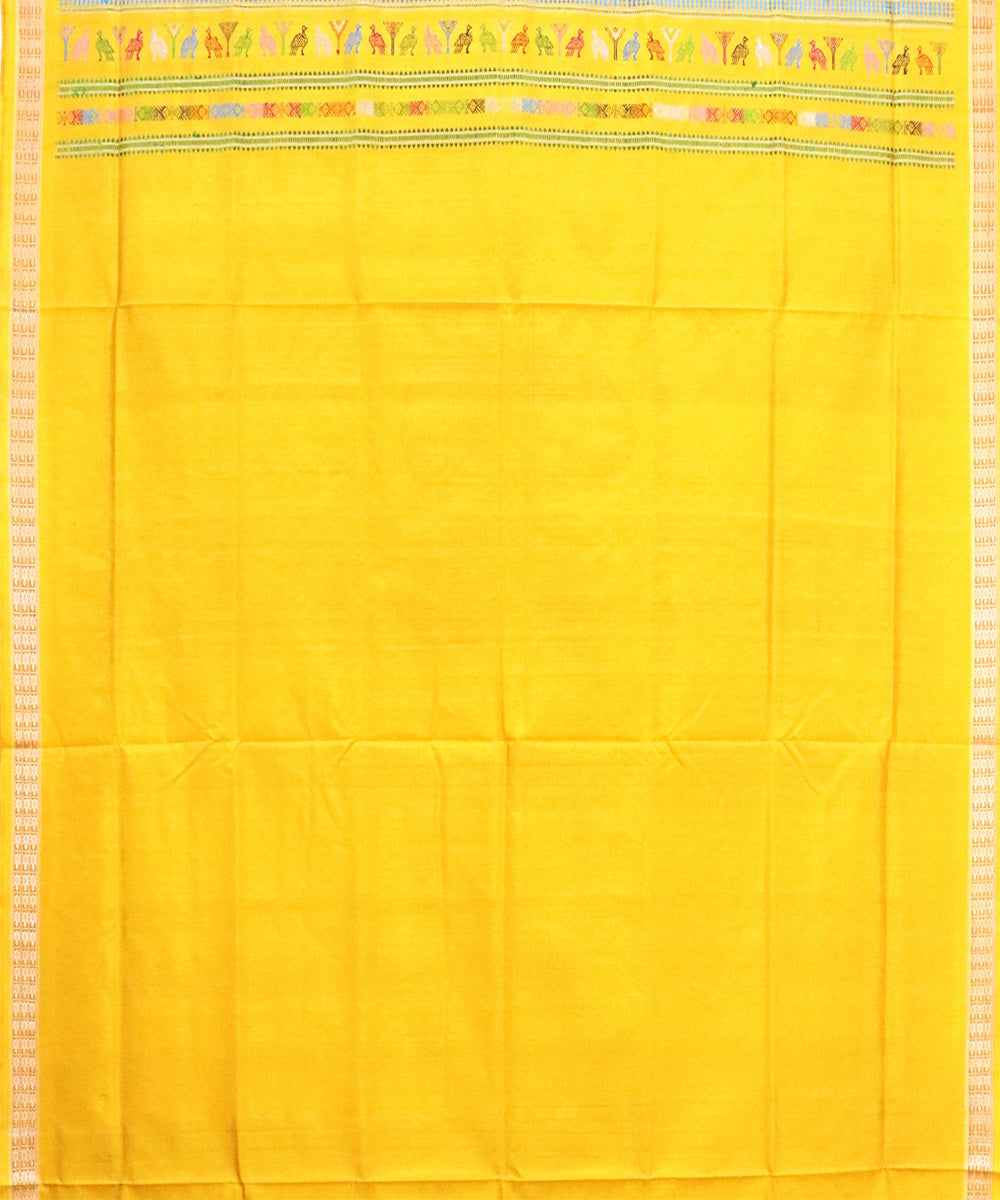 Carnelian yellow Silk Handwoven Bomkai Saree