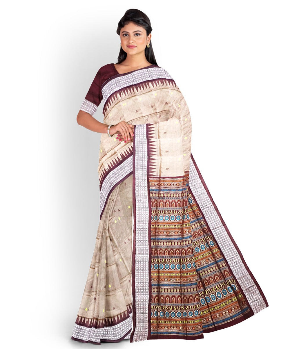 Beige coffee Silk Handwoven Bomkai Saree
