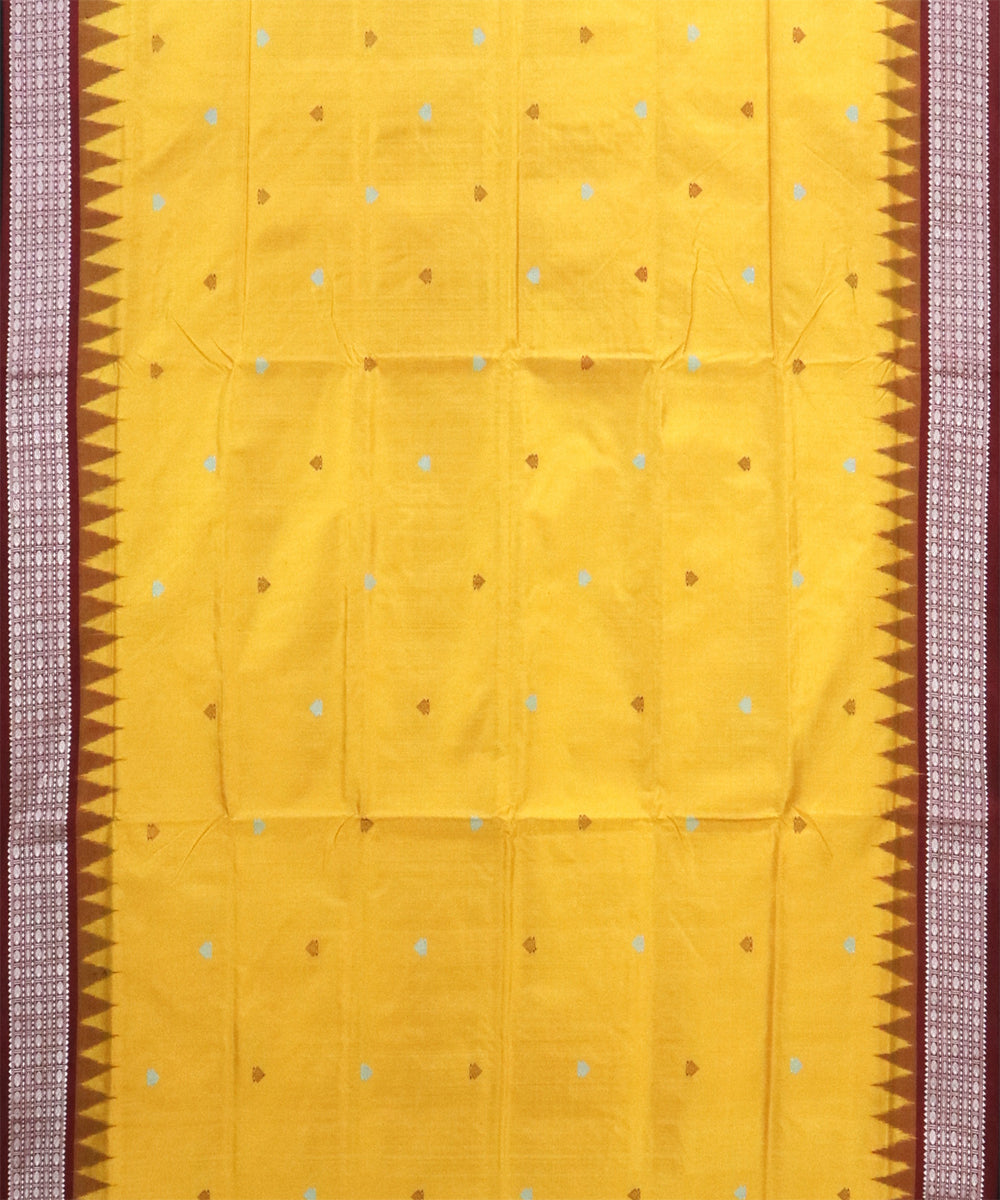 Yellow maroon Silk Handwoven Bomkai Saree
