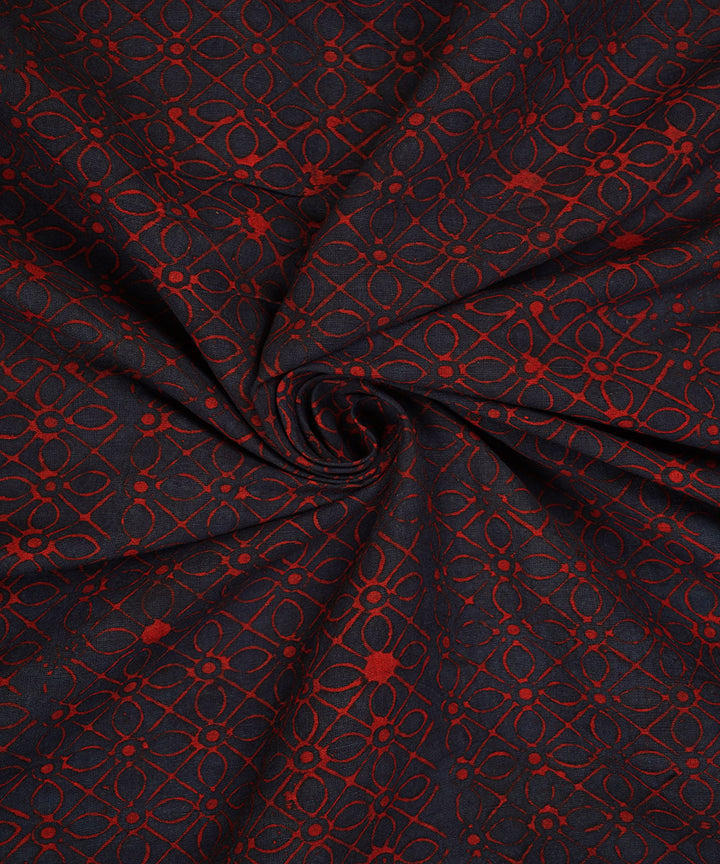 1.2m blue red geometric floral hand block print cotton linen fabric