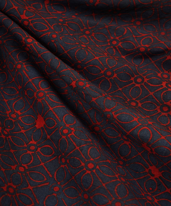1.2m blue red geometric floral hand block print cotton linen fabric