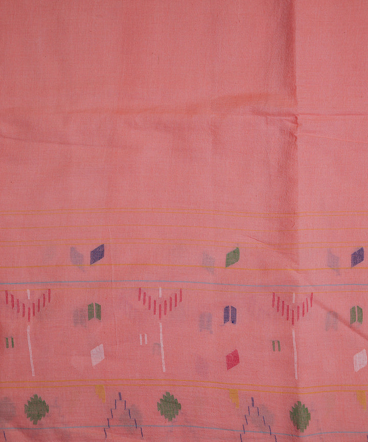 Peach handloom bengal cotton border design jamdani fabric