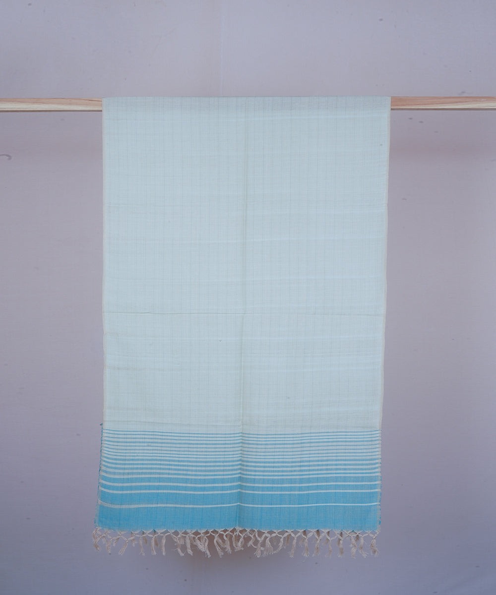 Beige blue handwoven cotton stole