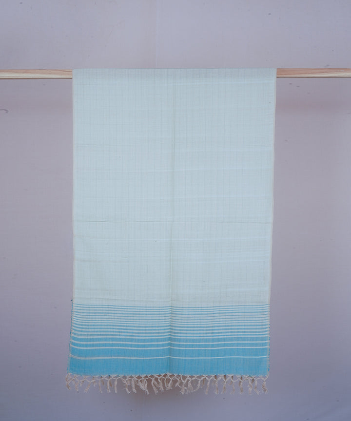 Beige blue handwoven cotton stole