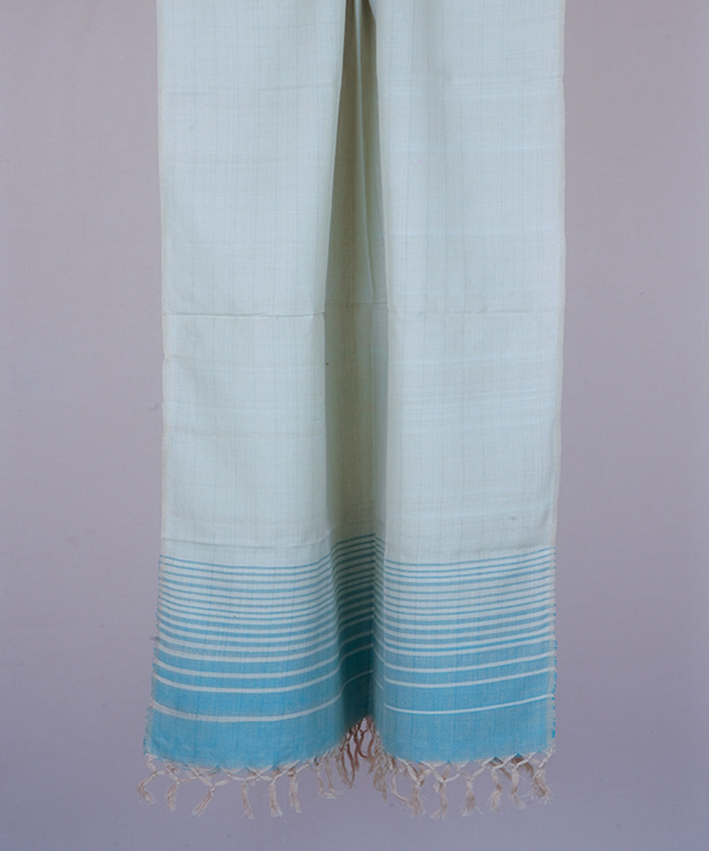 Beige blue handwoven cotton stole