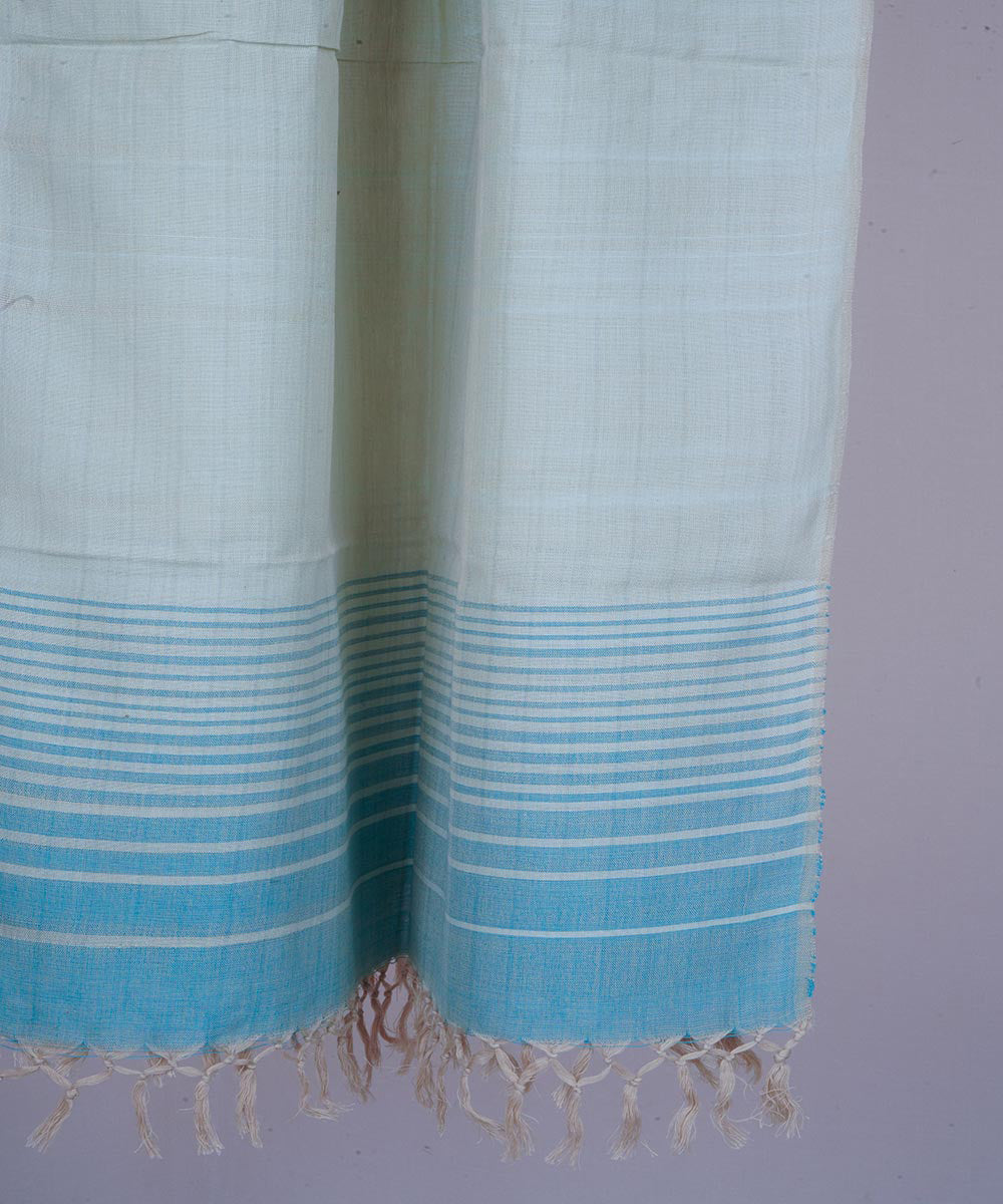 Beige blue handwoven cotton stole