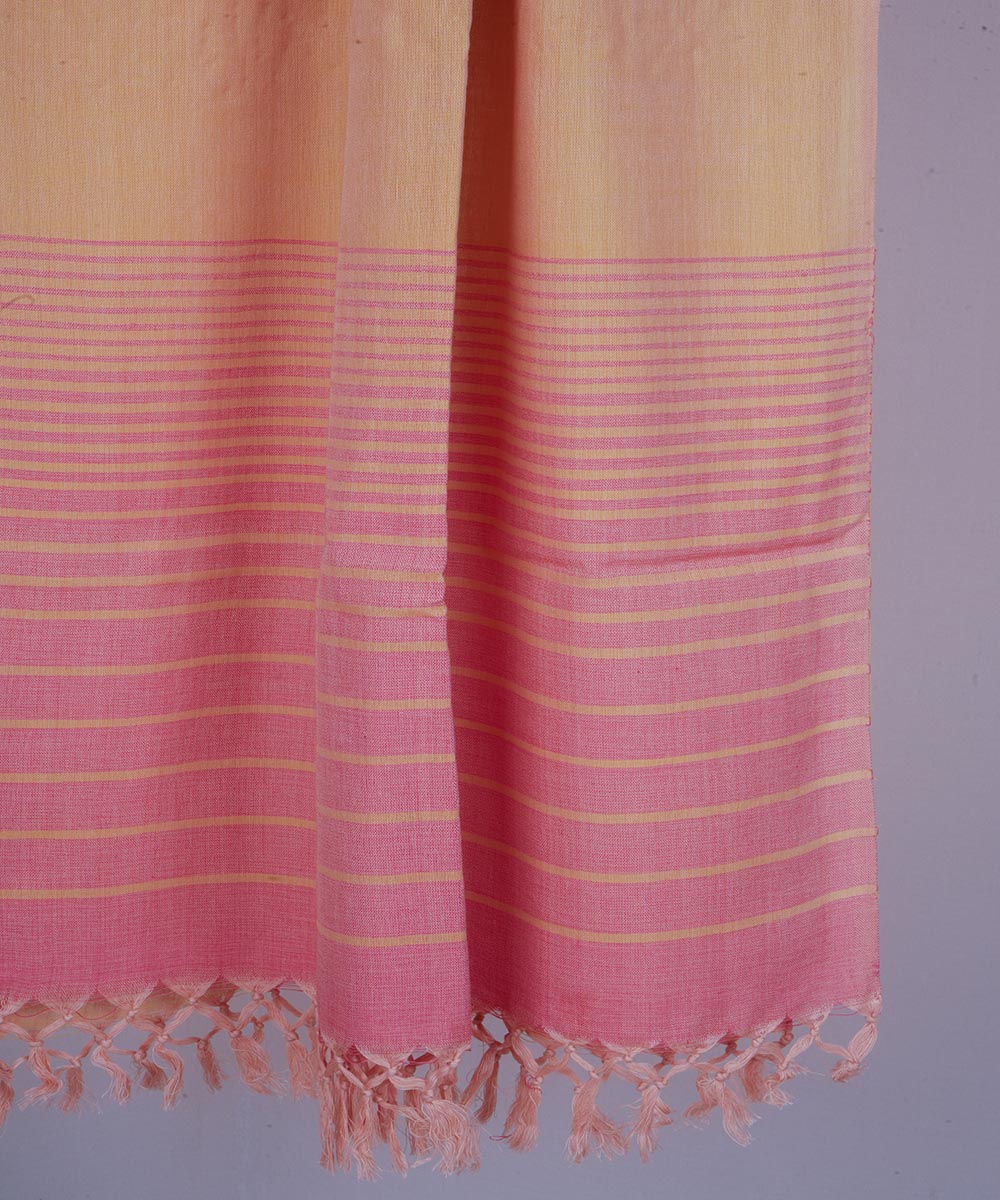 Cream pink handwoven cotton stole