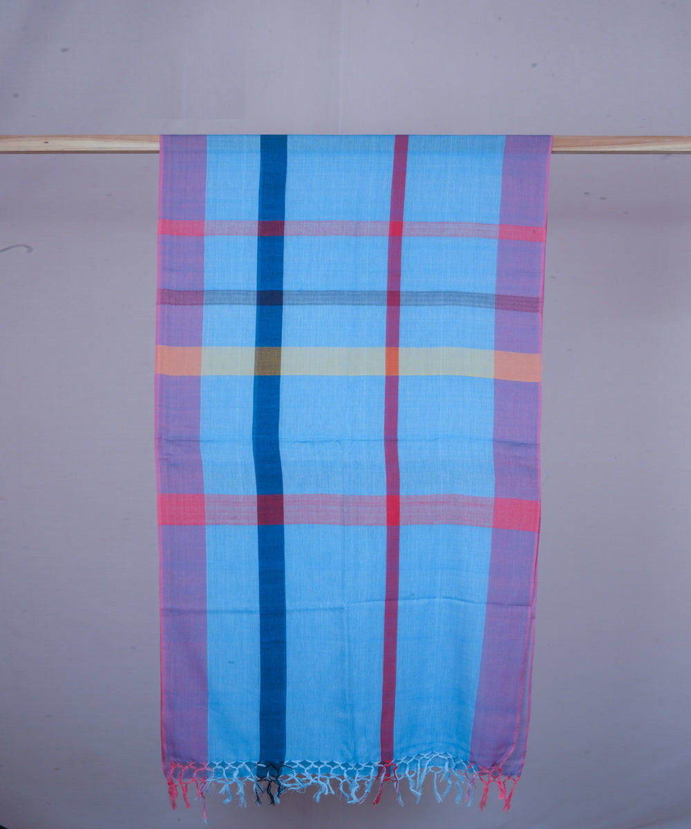 Blue multicolor handwoven cotton stole