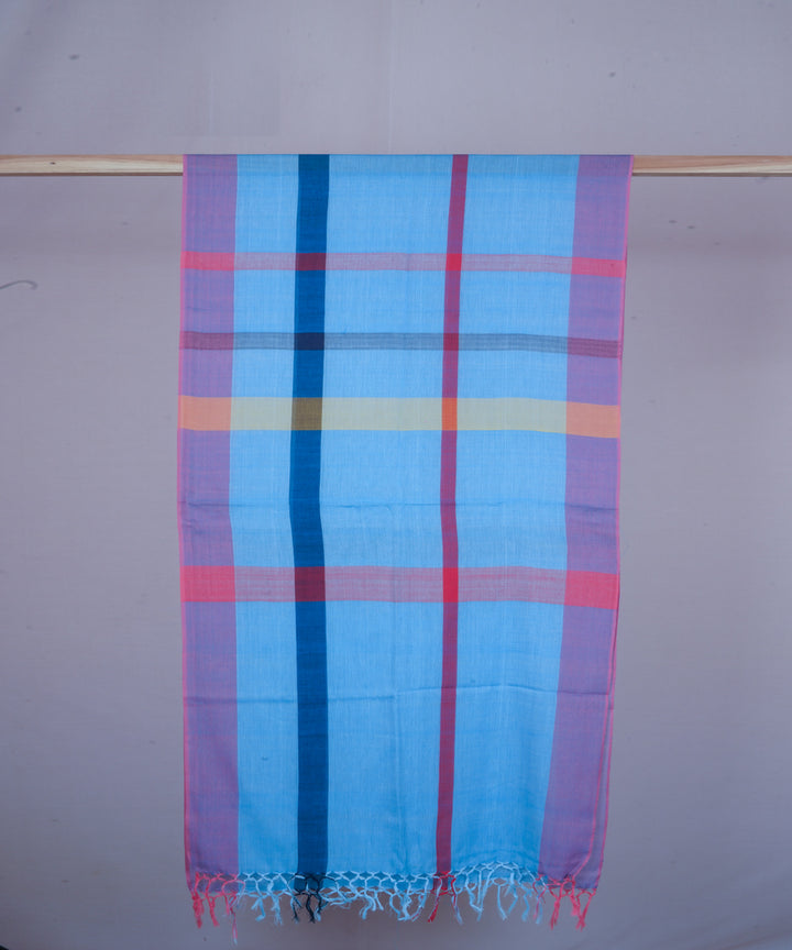 Blue multicolor handwoven cotton stole