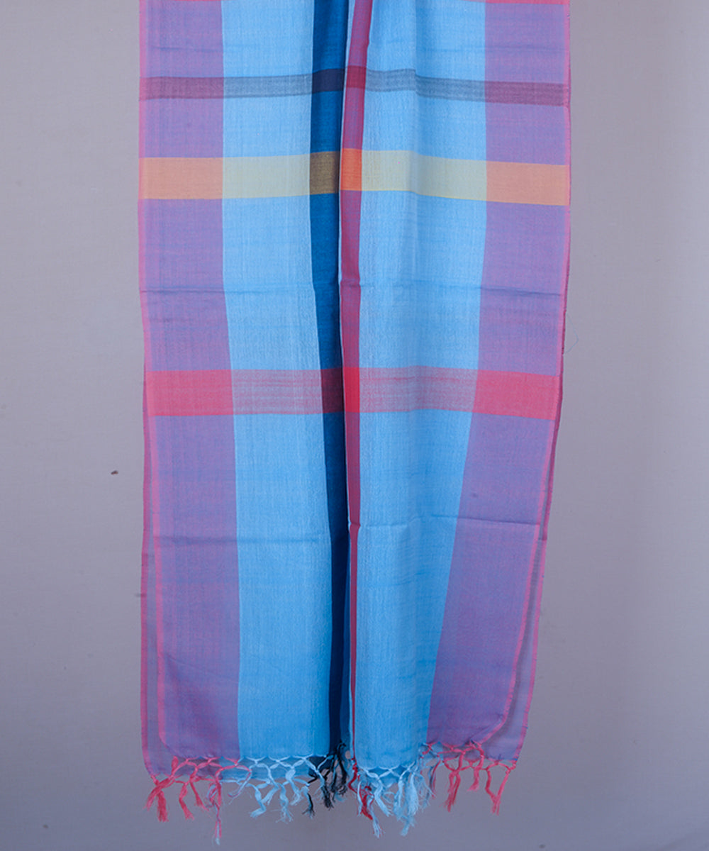 Blue multicolor handwoven cotton stole