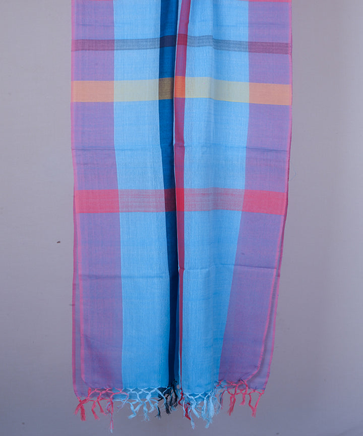 Blue multicolor handwoven cotton stole