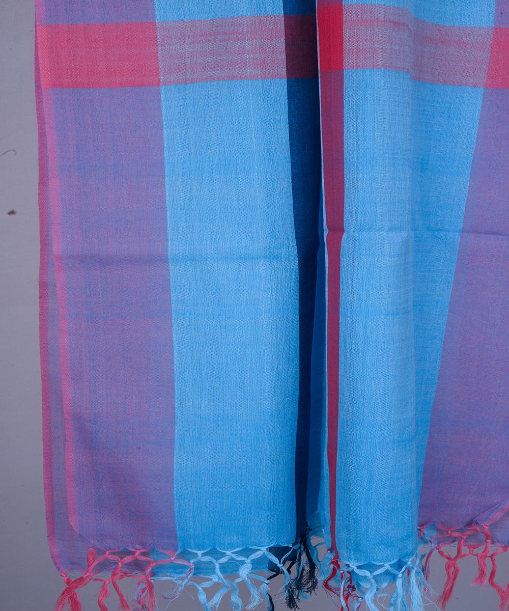 Blue multicolor handwoven cotton stole