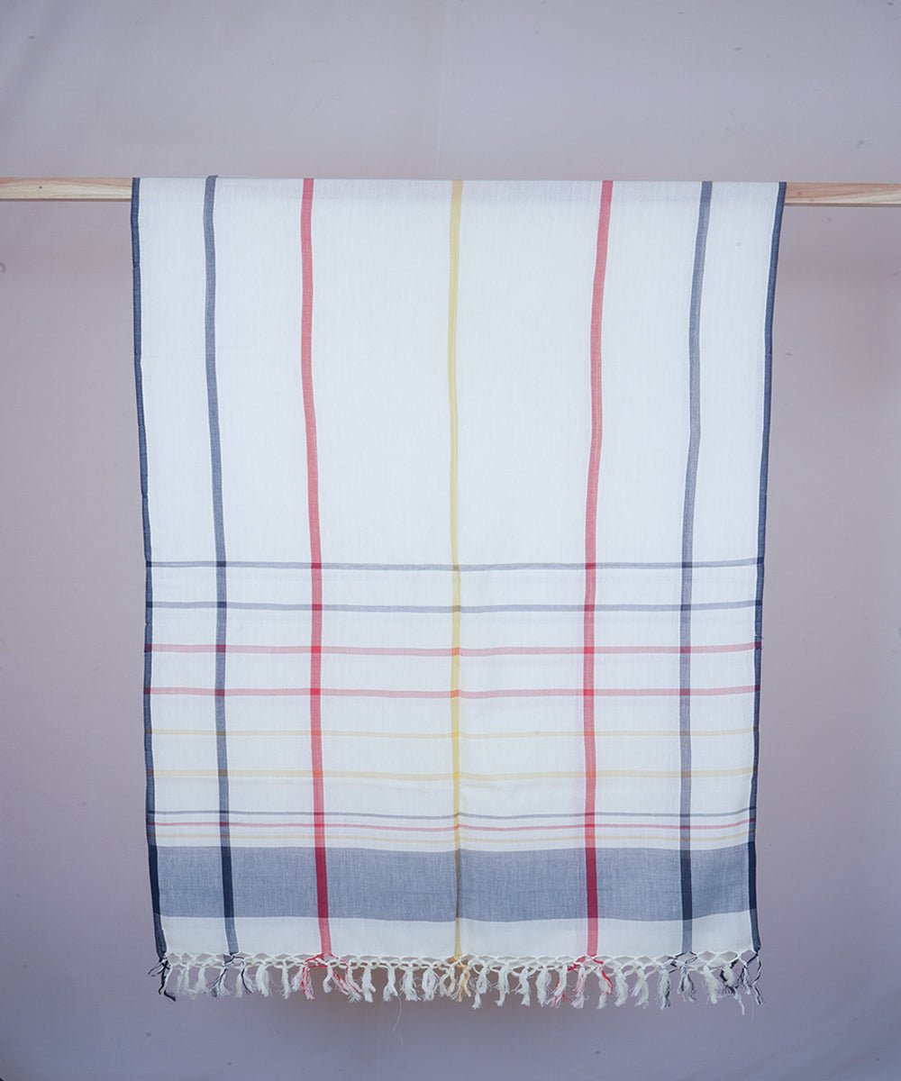 White multicolor handwoven cotton stole