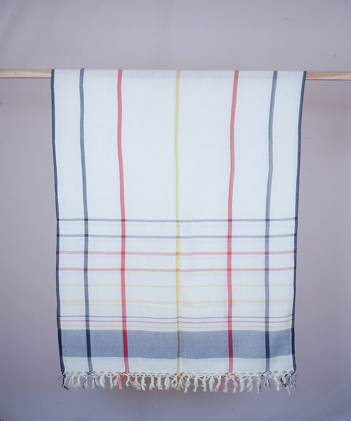 White multicolor handwoven cotton stole