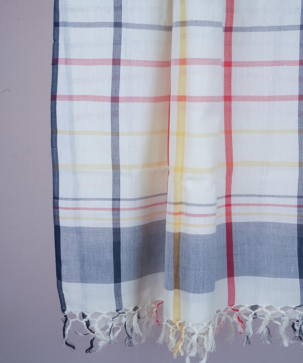 White multicolor handwoven cotton stole