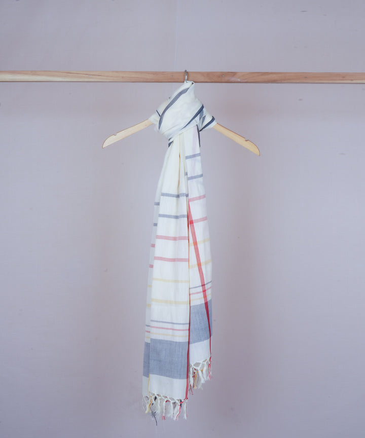 White multicolor handwoven cotton stole