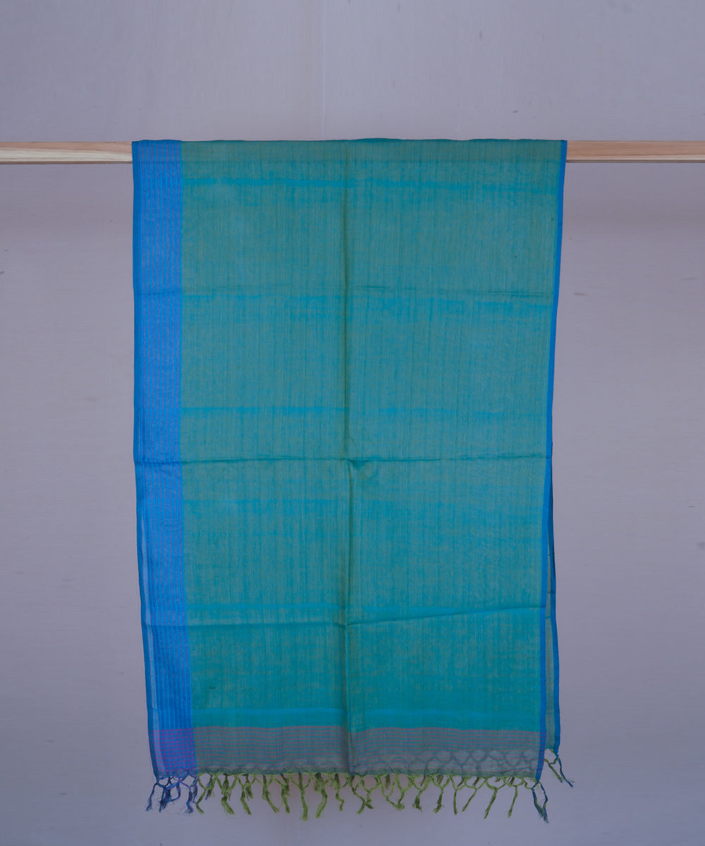 Blue green hand woven cotton stole