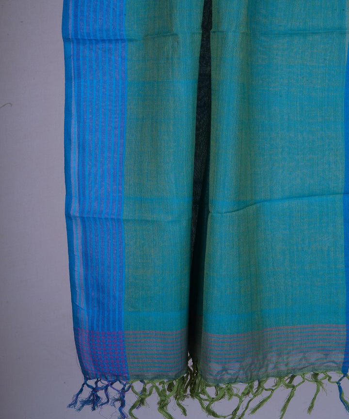 Blue green hand woven cotton stole