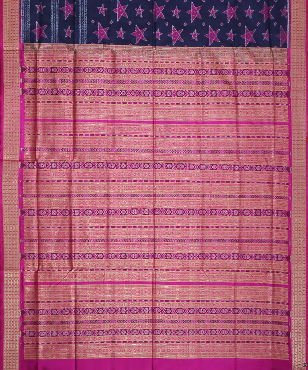 Navy blue pink handwoven sambalpuri silk saree