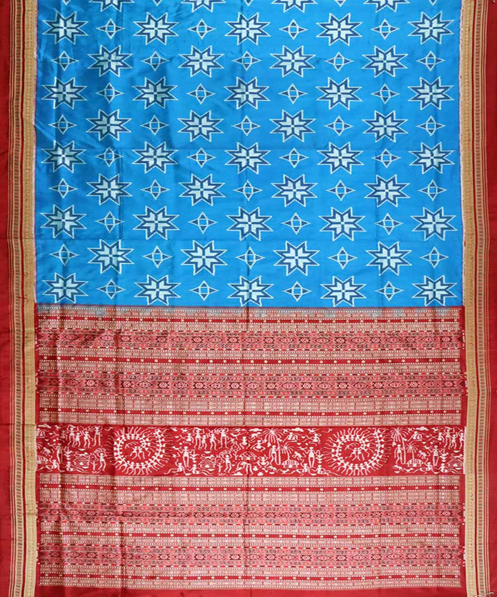 Dodger blue maroon handwoven sambalpuri silk saree