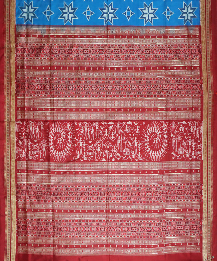 Dodger blue maroon handwoven sambalpuri silk saree