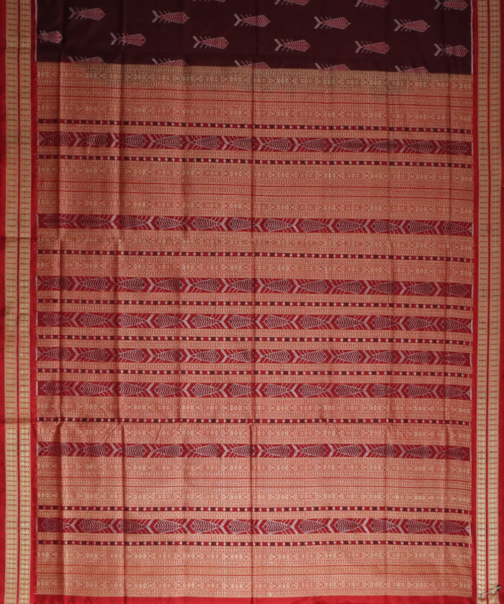 Carmine red handwoven sambalpuri silk saree