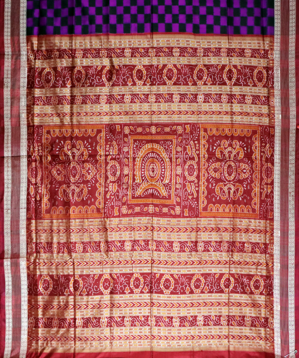 Black maroon handwoven sambalpuri silk saree