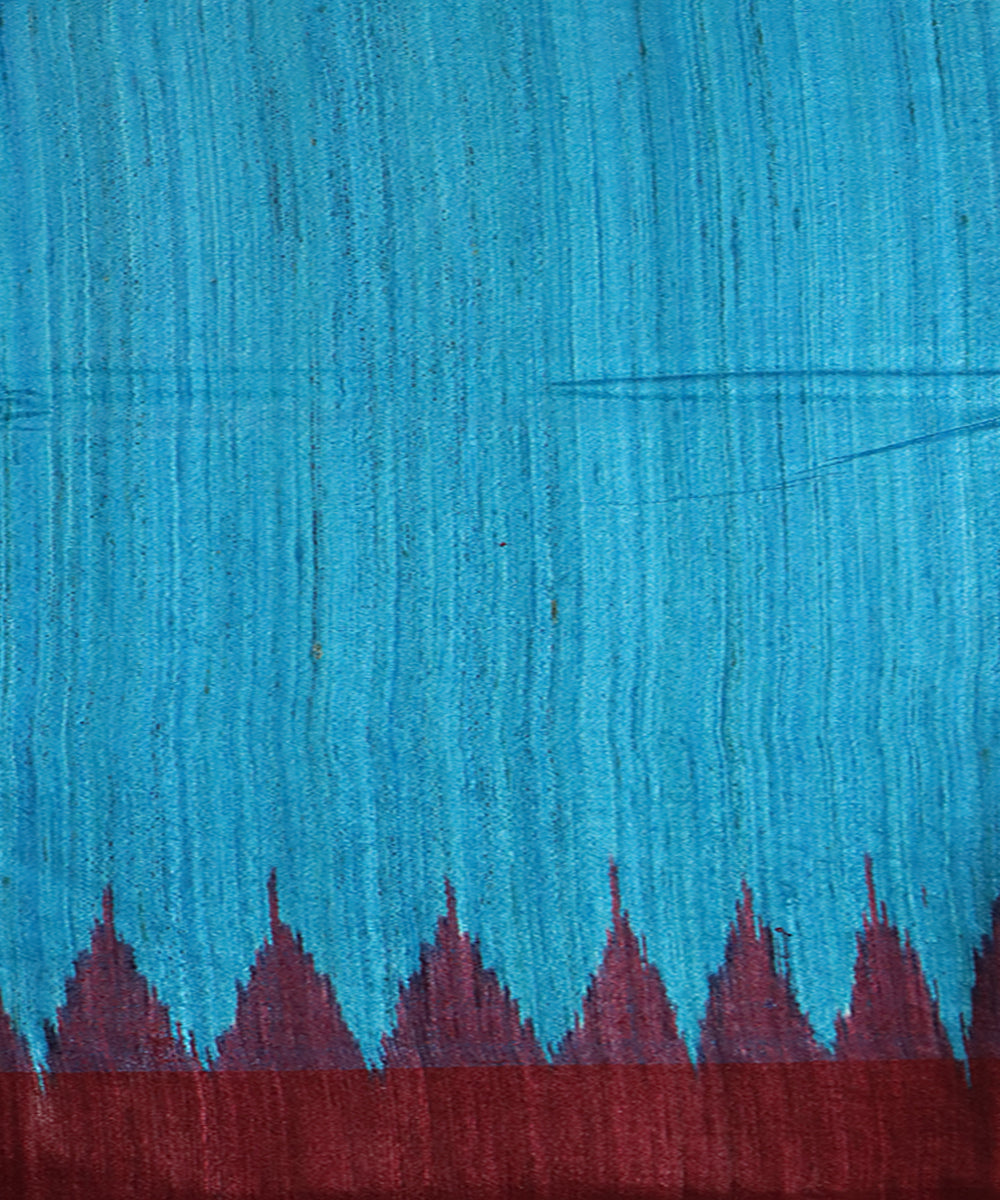 Cyan blue maroon patli handwoven gopalpur gicha silk saree