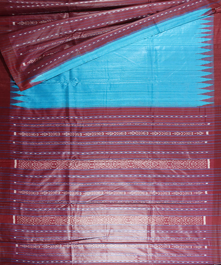 Cyan blue maroon patli handwoven gopalpur gicha silk saree