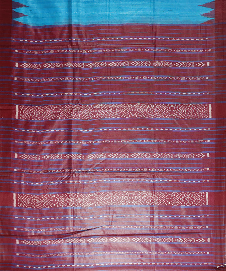 Cyan blue maroon patli handwoven gopalpur gicha silk saree