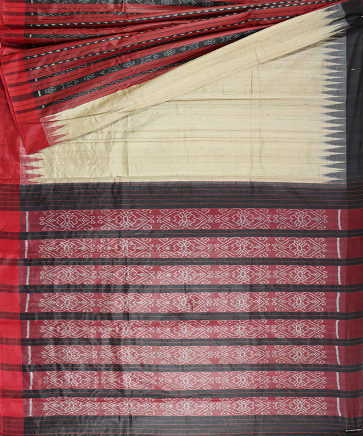 Cream red patli handwoven gopalpur gicha silk saree