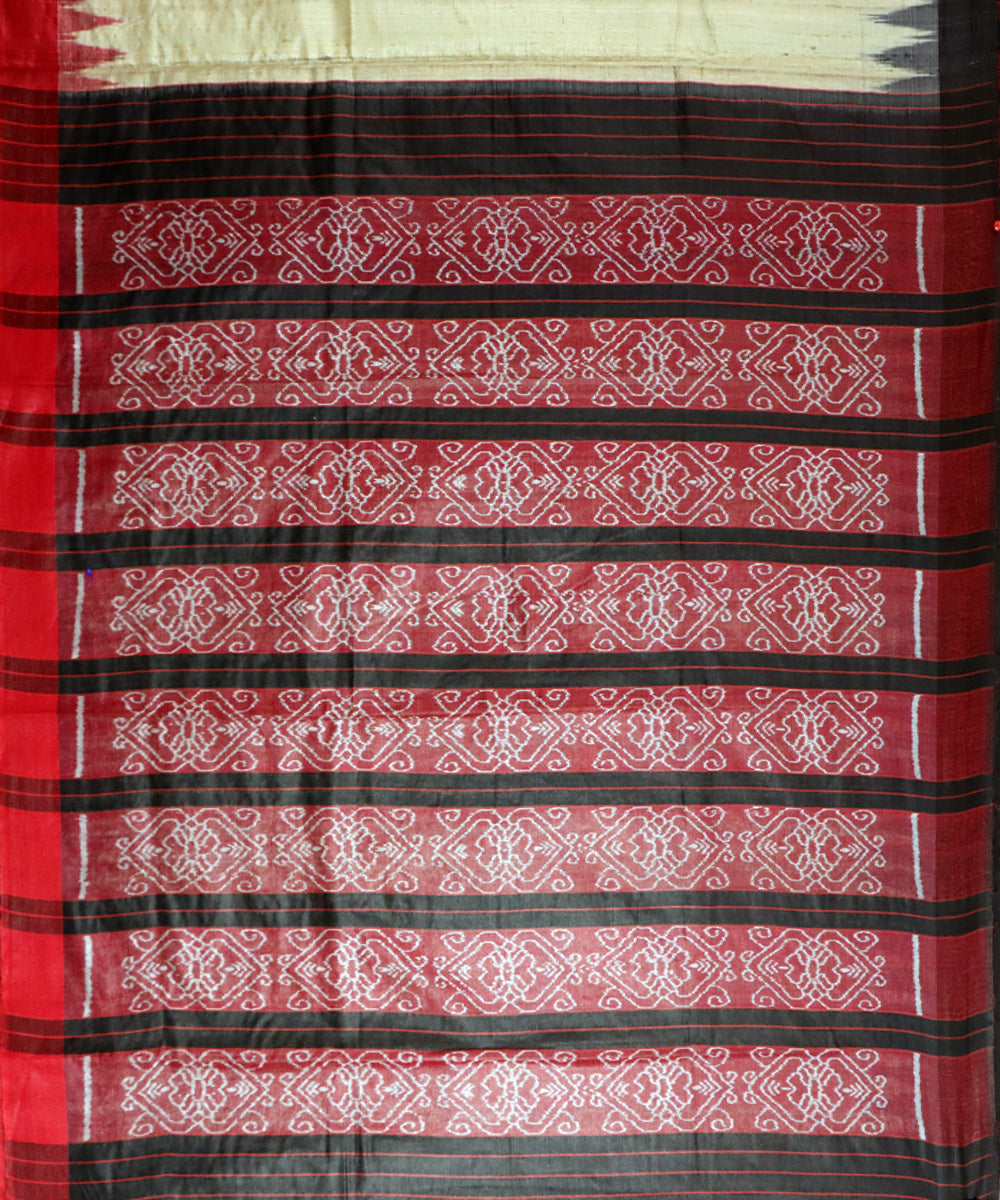 Cream red patli handwoven gopalpur gicha silk saree