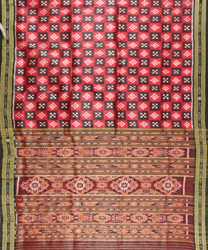 Red black silk handwoven khandua saree