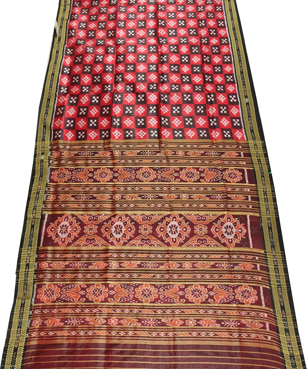 Red black silk handwoven khandua saree