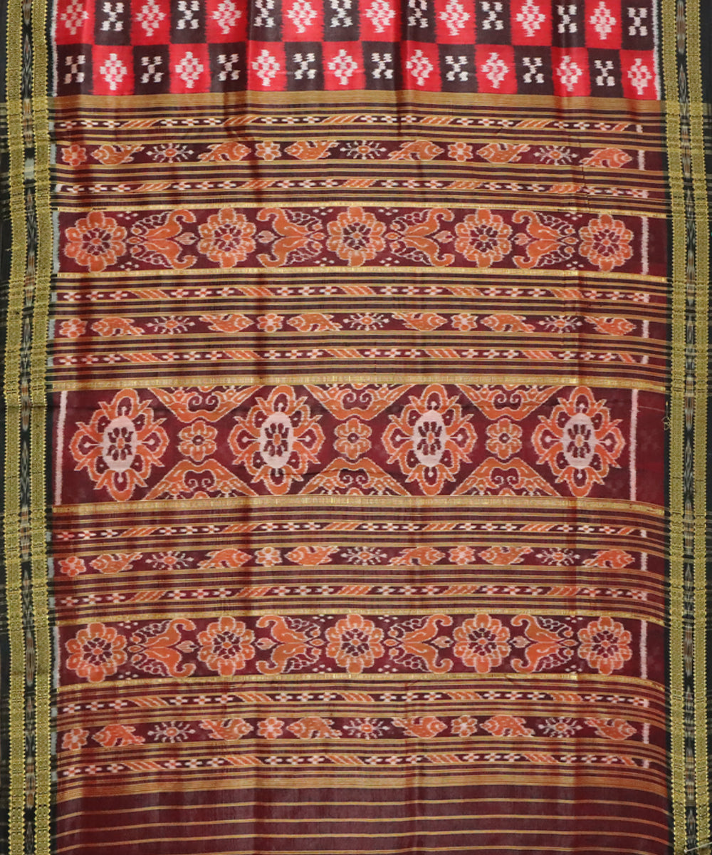 Red black silk handwoven khandua saree