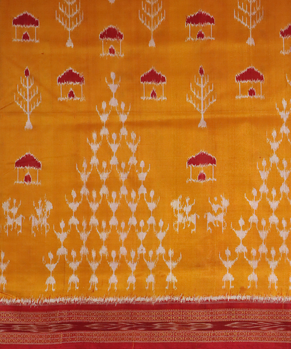Orange red silk handwoven khandua saree