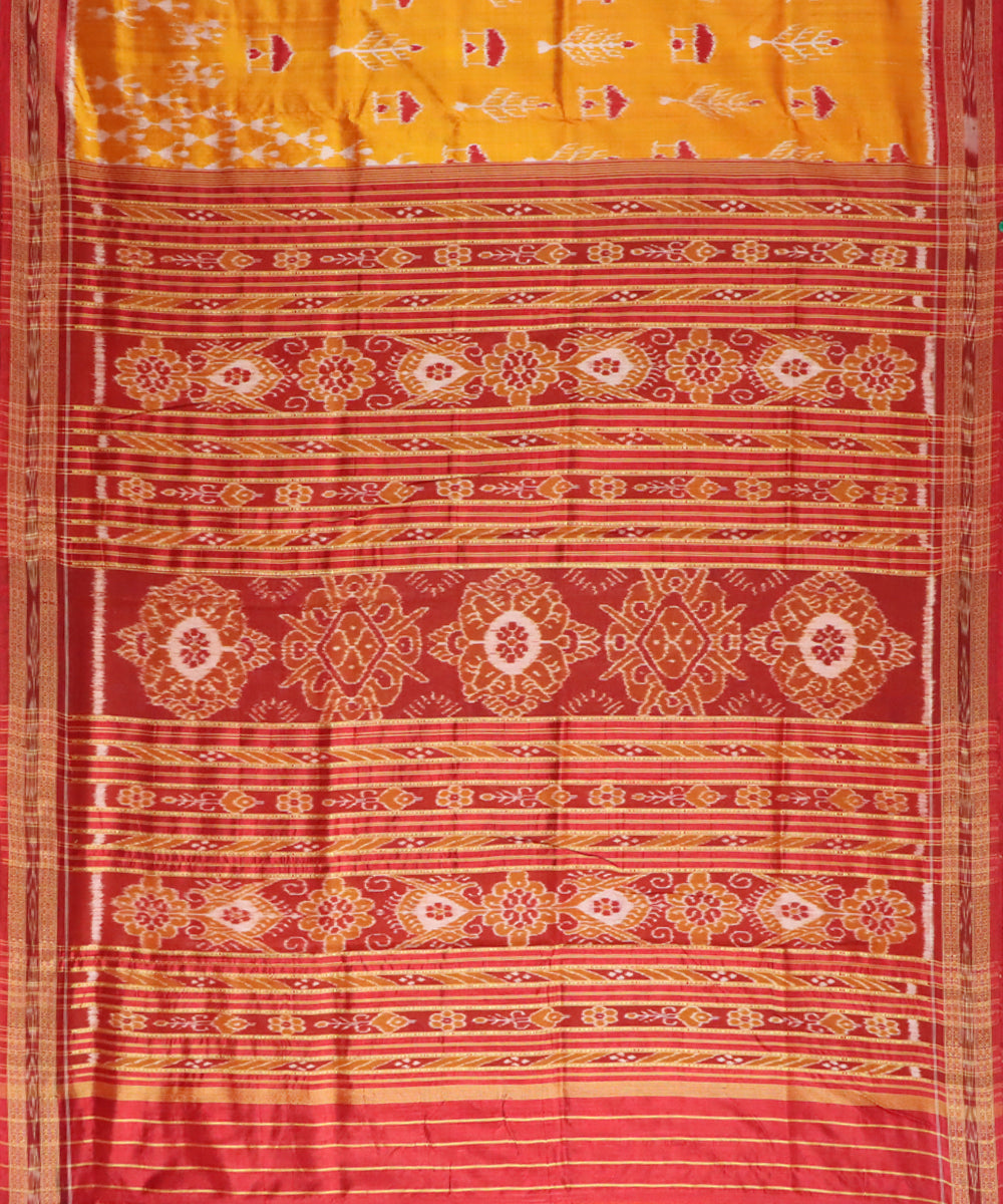 Orange red silk handwoven khandua saree
