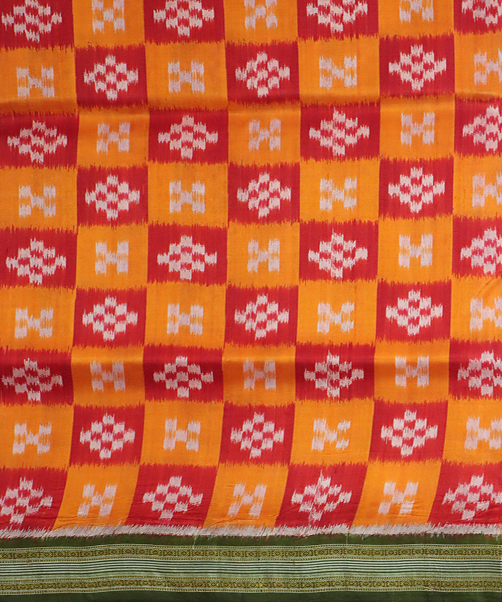 Orange green silk handwoven khandua saree