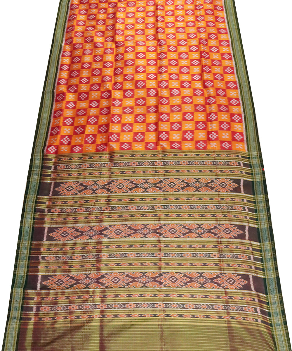 Orange green silk handwoven khandua saree