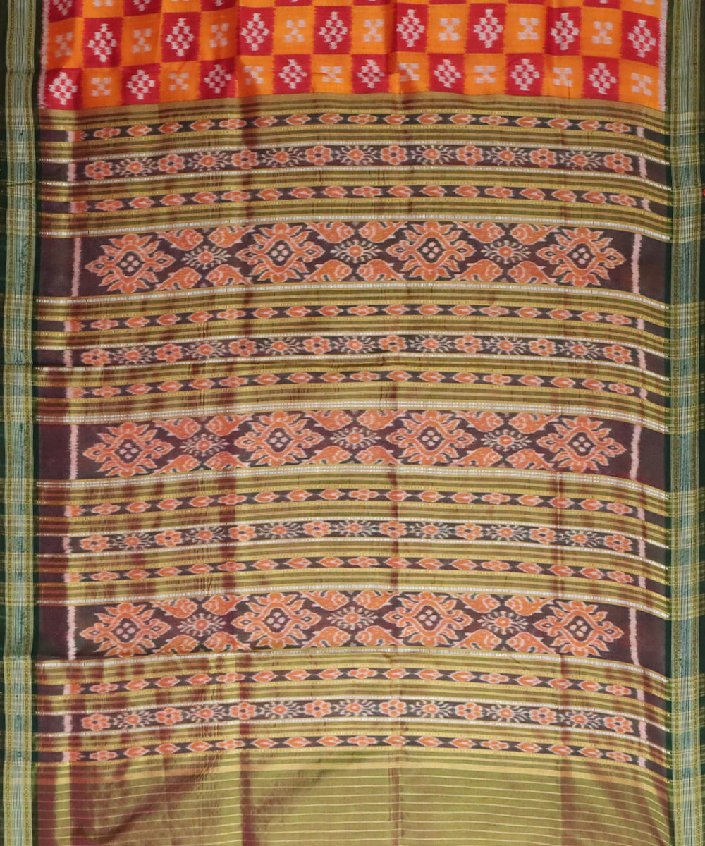 Orange green silk handwoven khandua saree