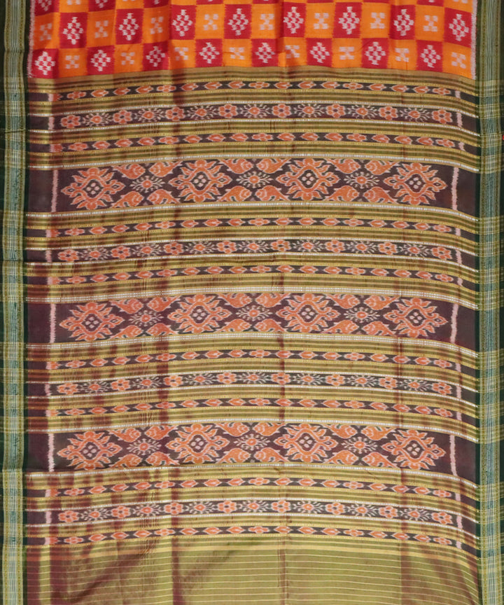 Orange green silk handwoven khandua saree