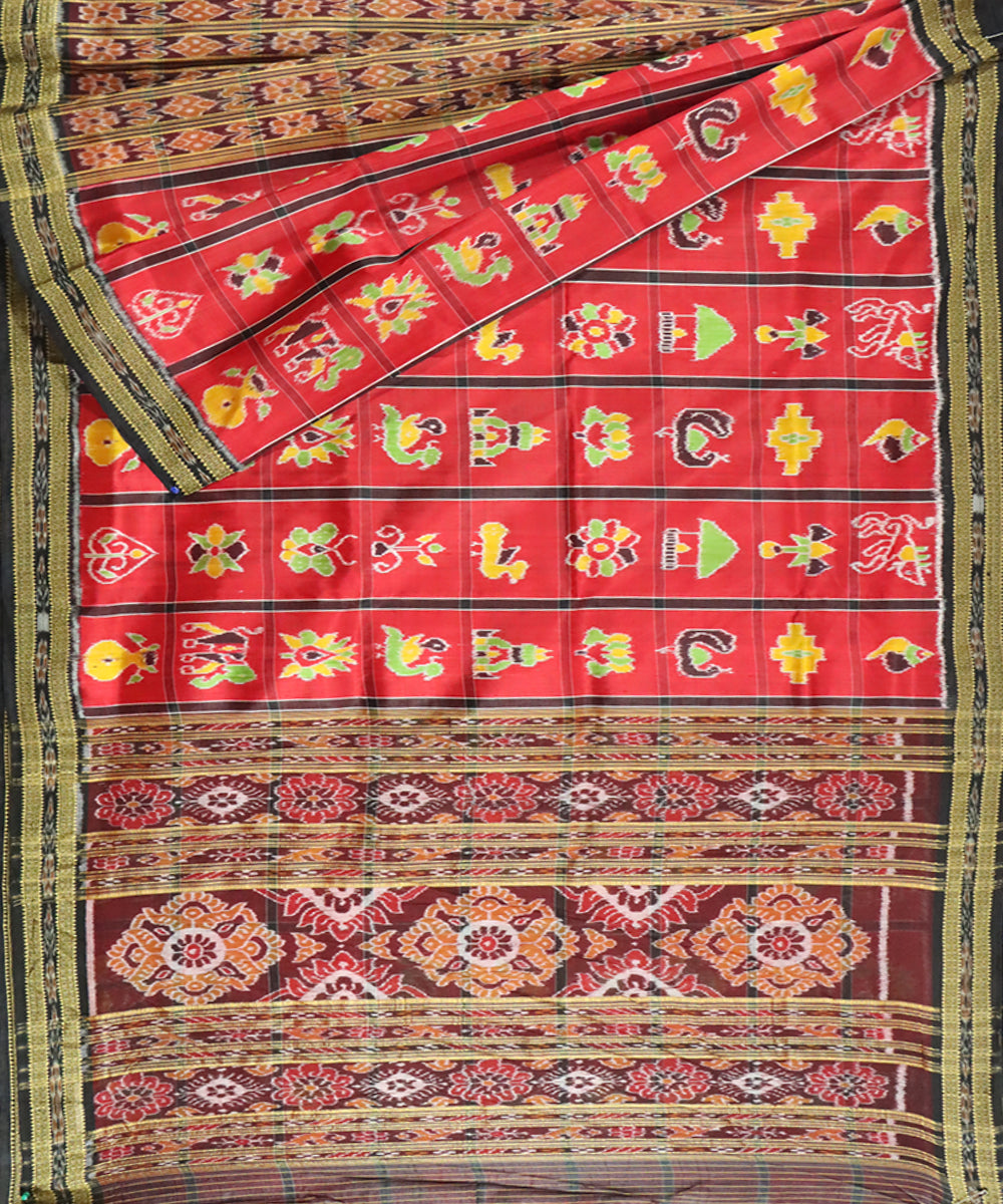 Red black silk patli handwoven khandua saree