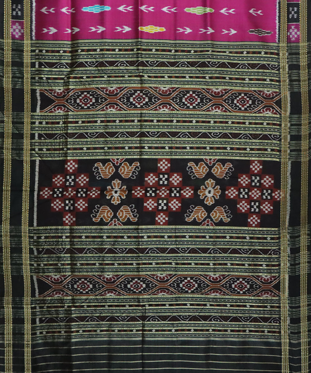 Lavender black silk handwoven khandua saree