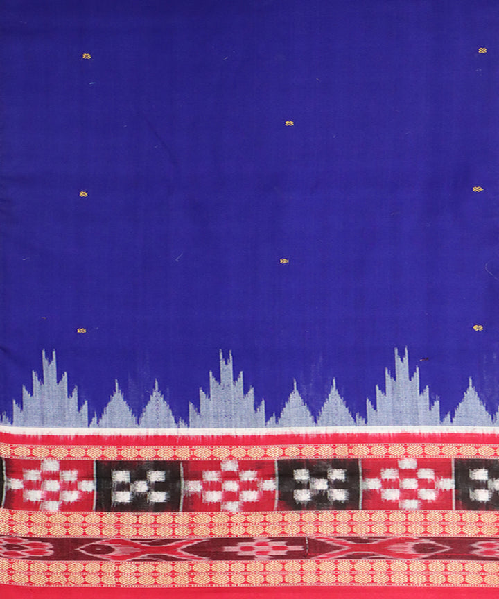 Navy blue red cotton handwoven sambalpuri saree