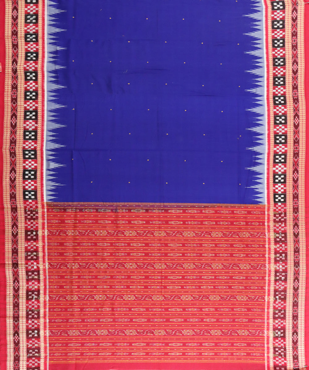 Navy blue red cotton handwoven sambalpuri saree