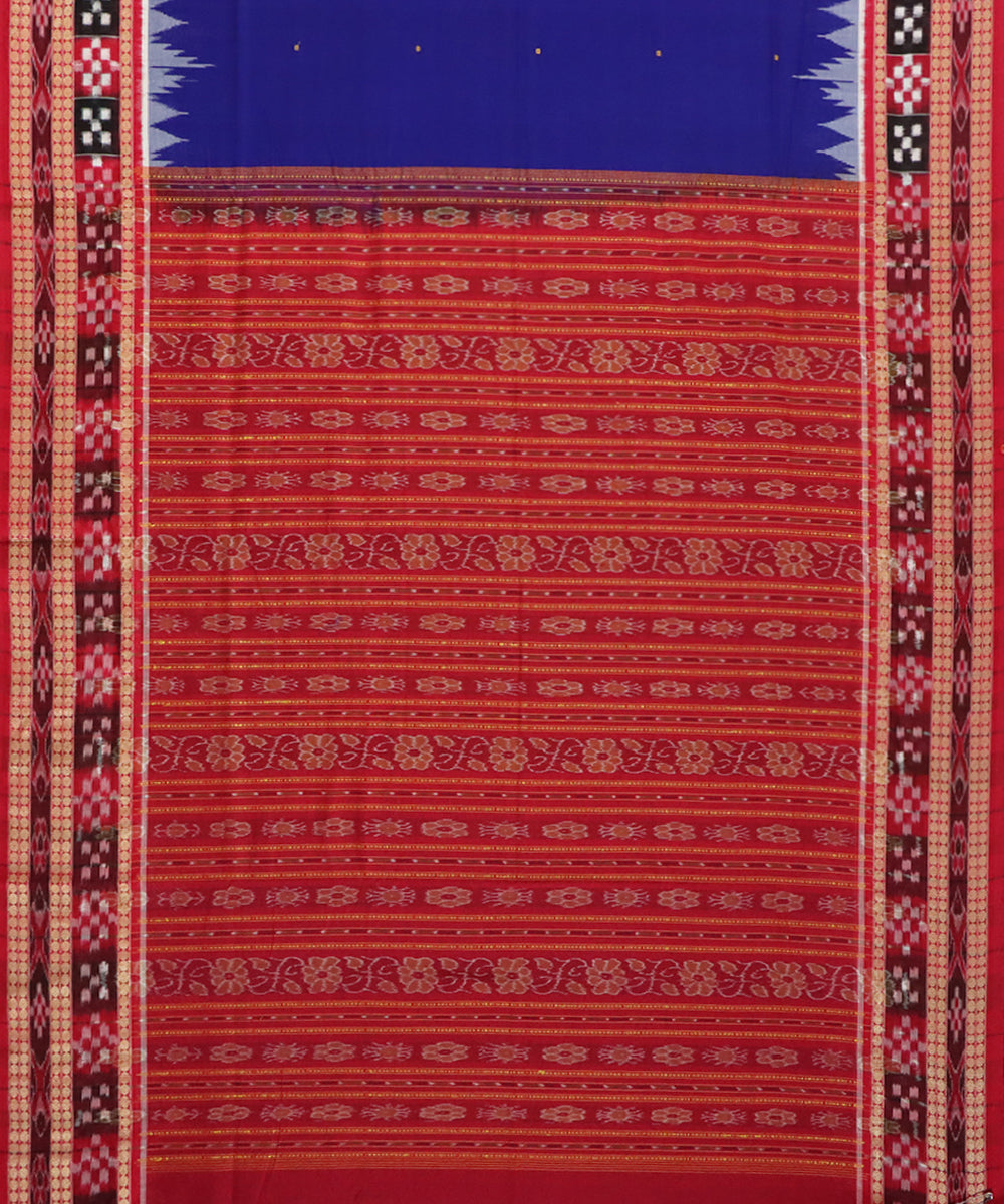 Navy blue red cotton handwoven sambalpuri saree