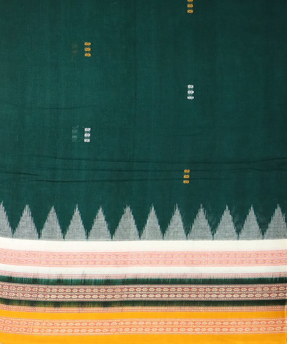 Dark green yellow cotton handwoven bomkai saree