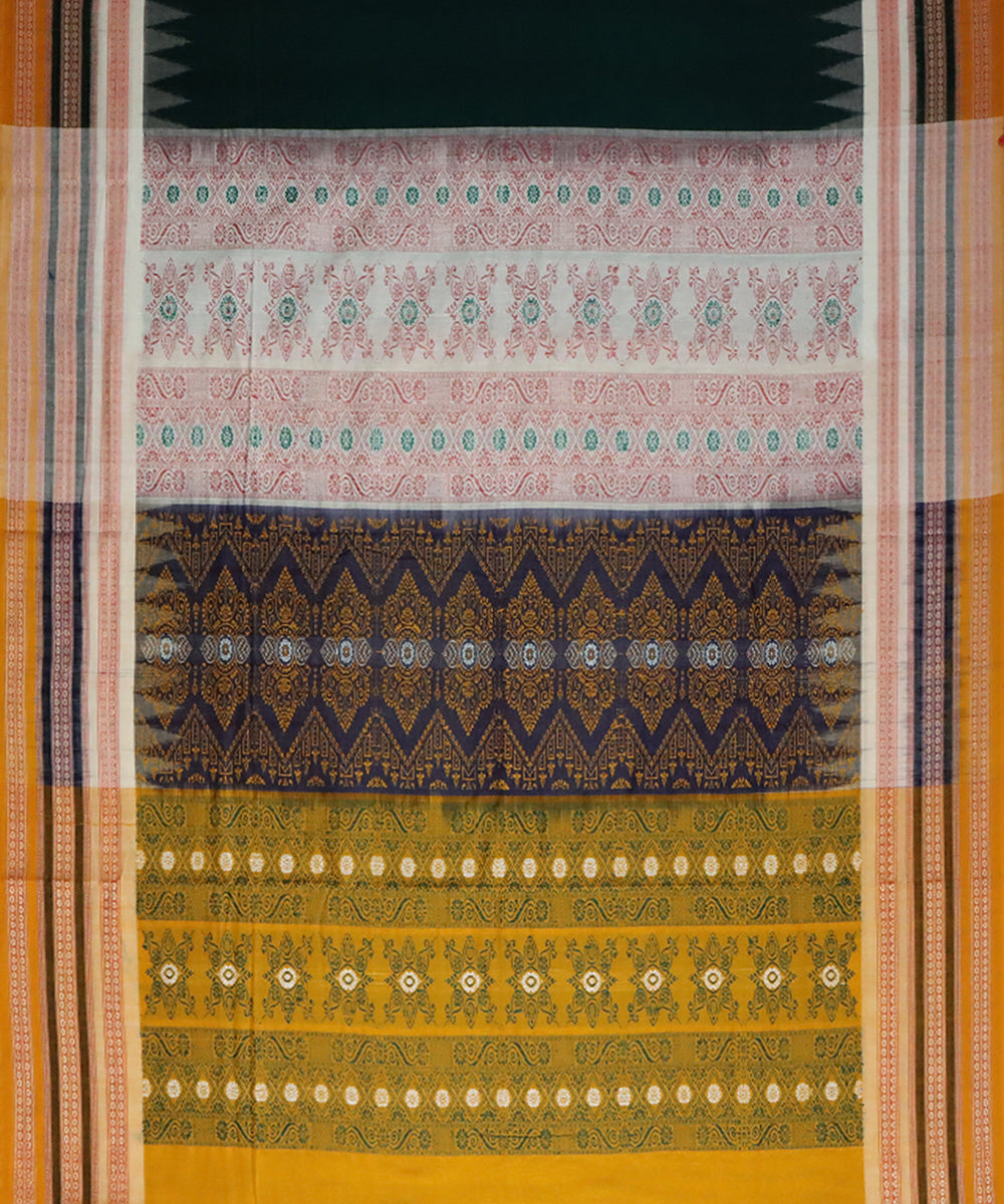 Dark green yellow cotton handwoven bomkai saree