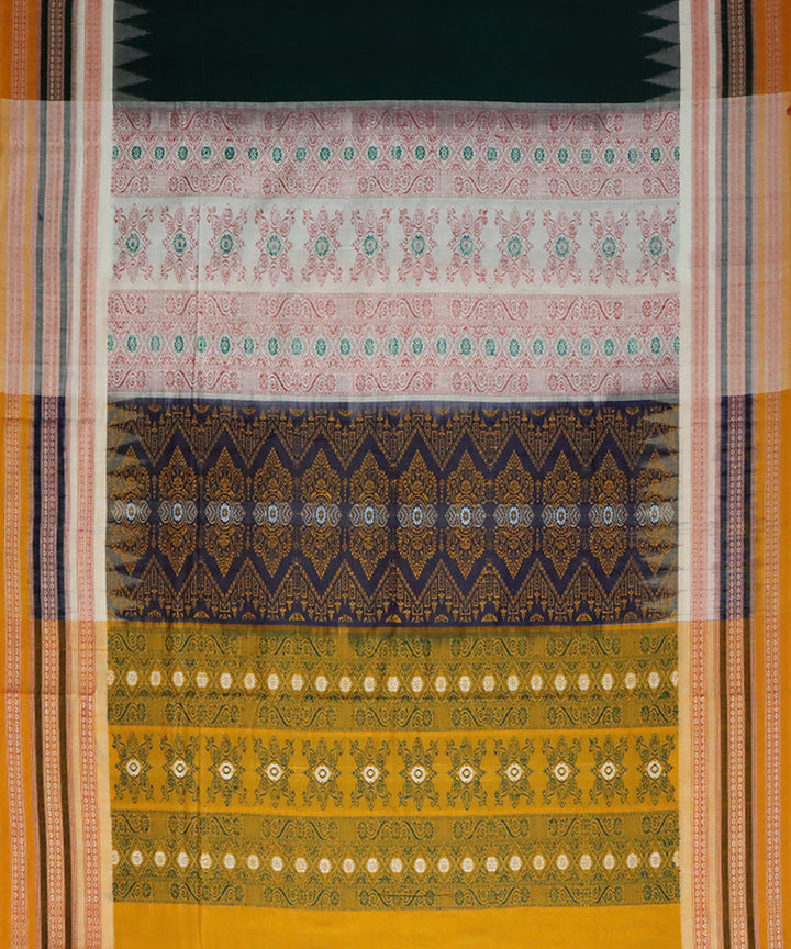 Dark green yellow cotton handwoven bomkai saree